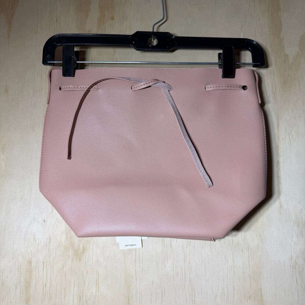 Kayla + Ava Pink Vegan Leather Drawstring Bucket‎ Bag Crossbody Shoulder Purse